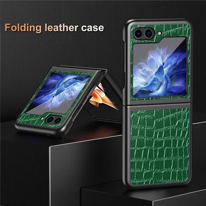 For Samsung Galaxy Z Flip6 5G Case Crocodile Texture Split Leather Phone Coverish Green