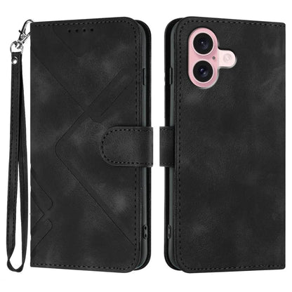 YX0040 For iPhone 16 Case Leather Wallet Flip Phone Cover Geometry Imprinted