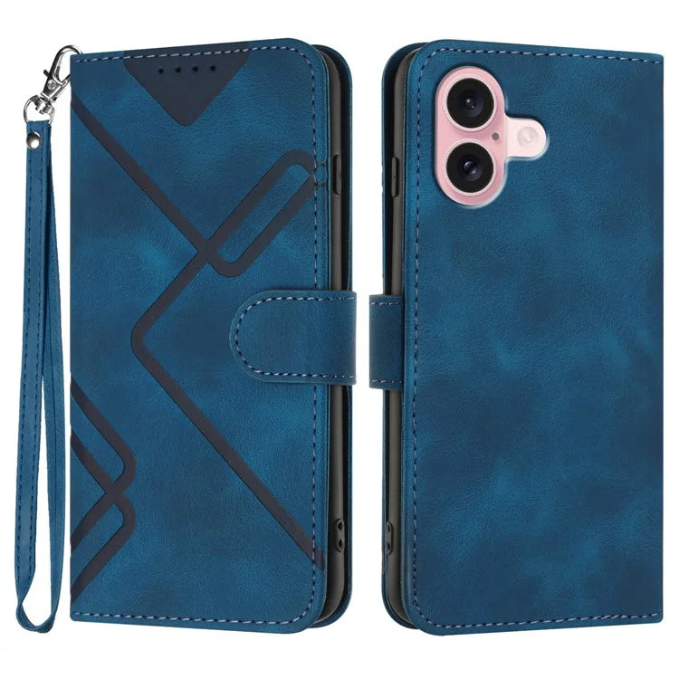 YX0040 For iPhone 16 Case Leather Wallet Flip Phone Cover Geometry Imprinted