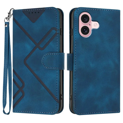 YX0040 For iPhone 16 Case Leather Wallet Flip Phone Cover Geometry Imprinted
