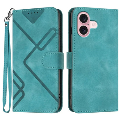 YX0040 For iPhone 16 Case Leather Wallet Flip Phone Cover Geometry Imprinted