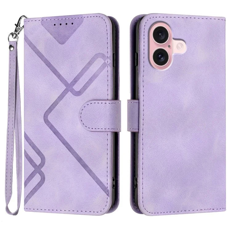 YX0040 For iPhone 16 Case Leather Wallet Flip Phone Cover Geometry Imprinted