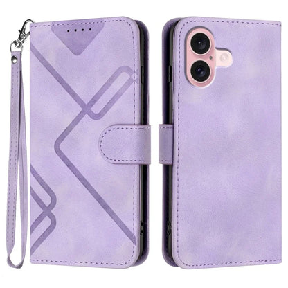 YX0040 For iPhone 16 Case Leather Wallet Flip Phone Cover Geometry Imprinted