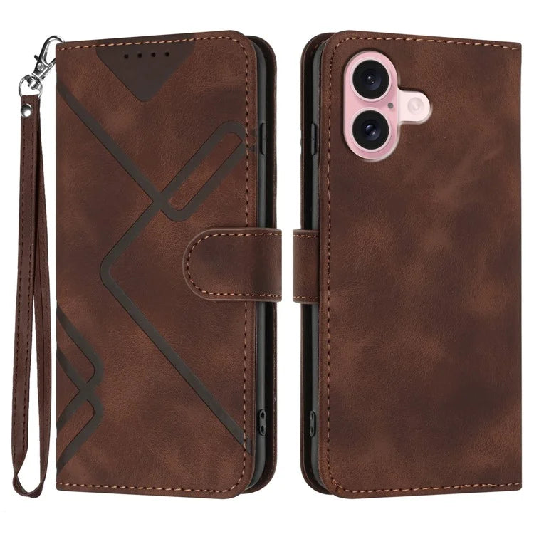 YX0040 For iPhone 16 Case Leather Wallet Flip Phone Cover Geometry Imprinted