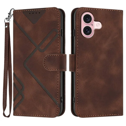 YX0040 For iPhone 16 Case Leather Wallet Flip Phone Cover Geometry Imprinted