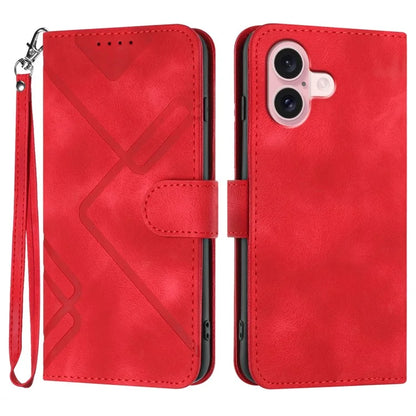 YX0040 For iPhone 16 Case Leather Wallet Flip Phone Cover Geometry Imprinted