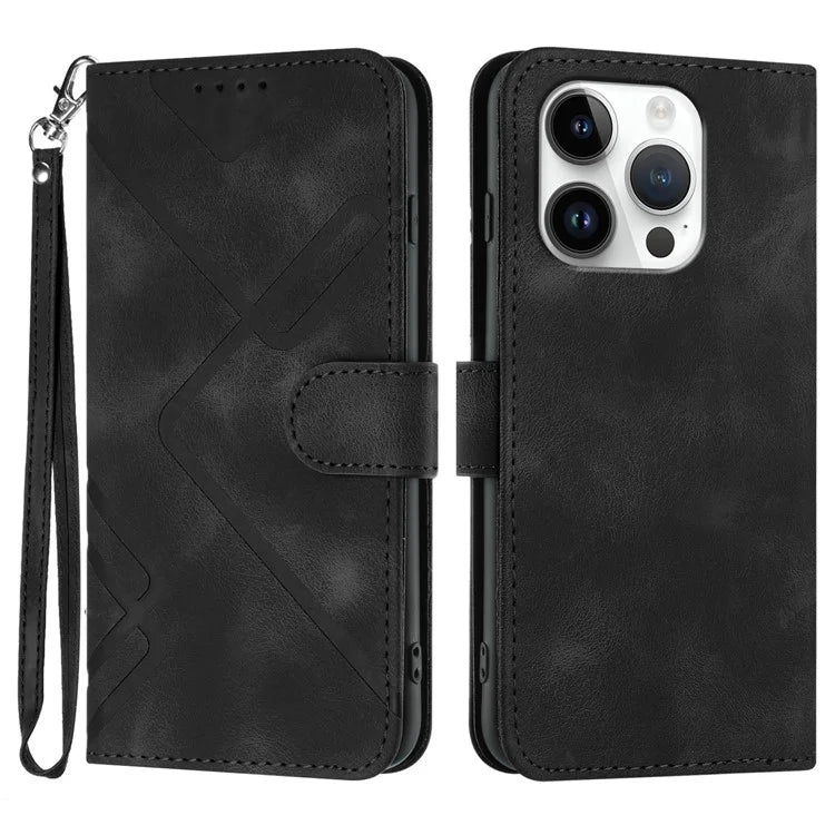 YX0040 For iPhone 16 Pro Leather Case Geometry Pattern Wallet Phone Cover