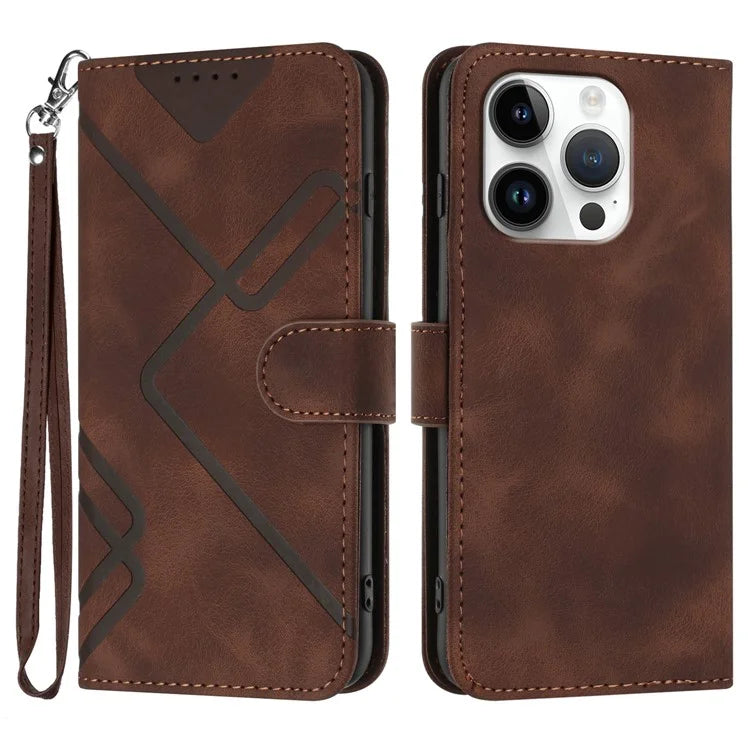 YX0040 For iPhone 16 Pro Leather Case Geometry Pattern Wallet Phone Cover