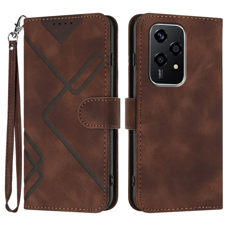 YX0040 For Honor 200 Lite Case with Wrist Strap Geometry Pattern Leather Phone Cover