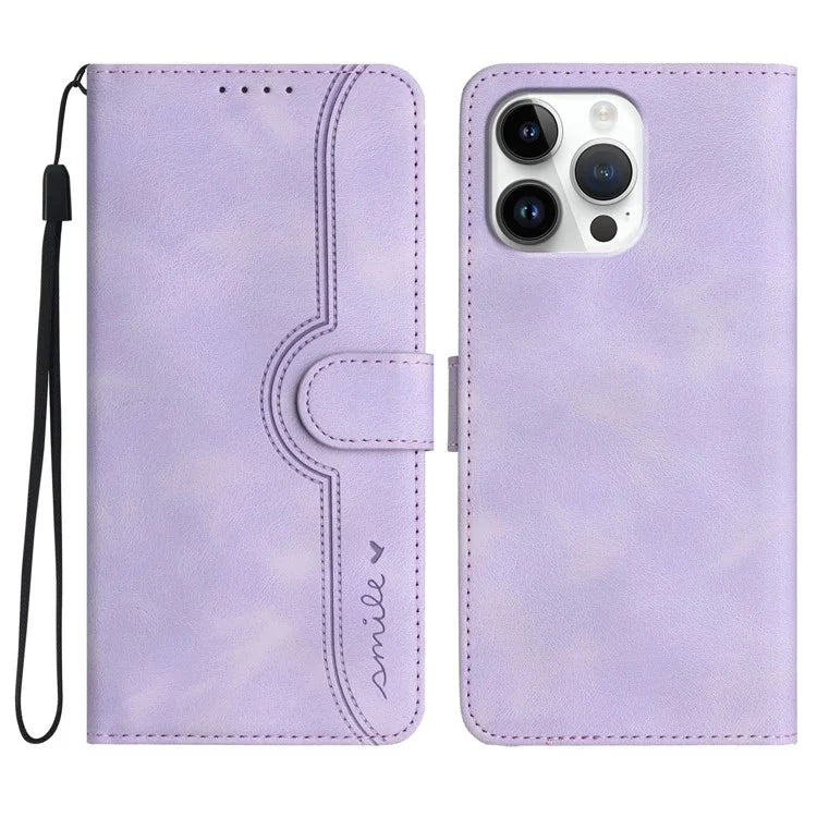 YX0030 For iPhone 16 Pro Max Case PU Leather Wallet Phone Cover Smile Letter