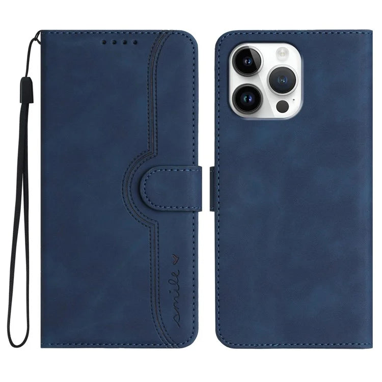 YX0030 For iPhone 16 Pro Max Case PU Leather Wallet Phone Cover Smile Letter