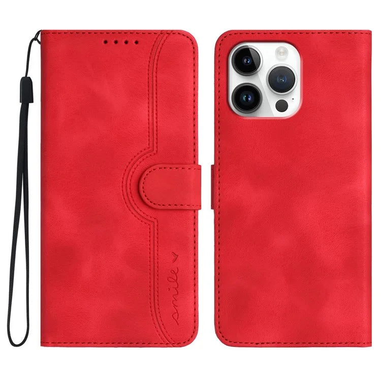 YX0030 For iPhone 16 Pro Max Case PU Leather Wallet Phone Cover Smile Letter