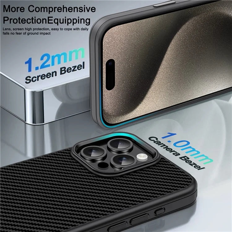 IPAKY For iPhone 15 Pro Max TPU Back Case Carbon Fiber Texture Phone Cover
