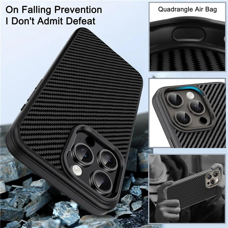 IPAKY For iPhone 15 Pro Max TPU Back Case Carbon Fiber Texture Phone Cover