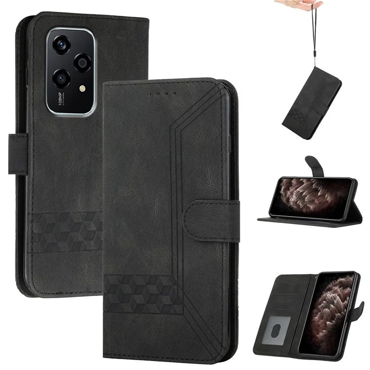 YX0010 Series for Honor 200 Lite Case Leather Phone Cover Rhombus Lines Pattern