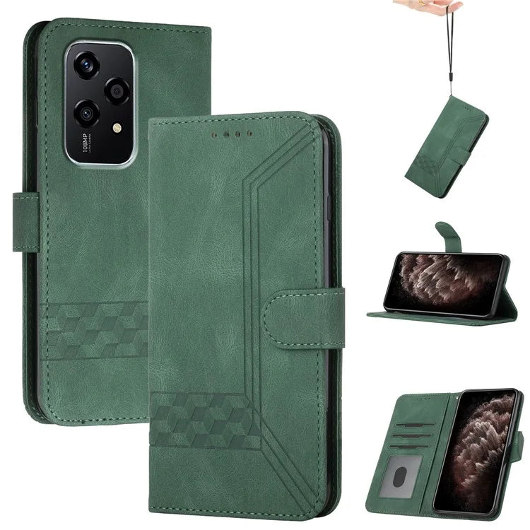 YX0010 Series for Honor 200 Lite Case Leather Phone Cover Rhombus Lines Pattern