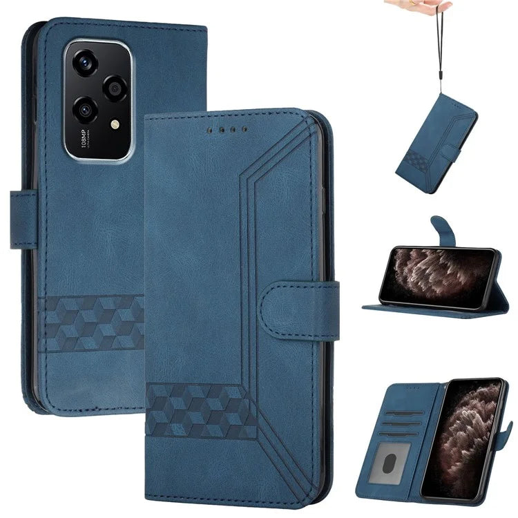 YX0010 Series for Honor 200 Lite Case Leather Phone Cover Rhombus Lines Pattern