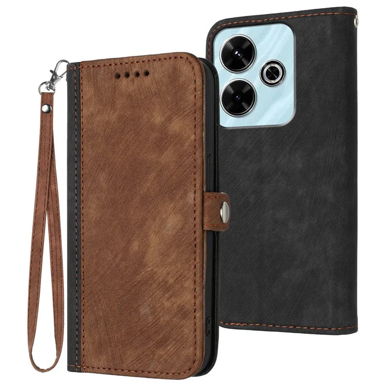 YX0020 For Xiaomi Redmi 13 5G / 13 4G Leather Case Phone Wallet Cover with Wrist Strap