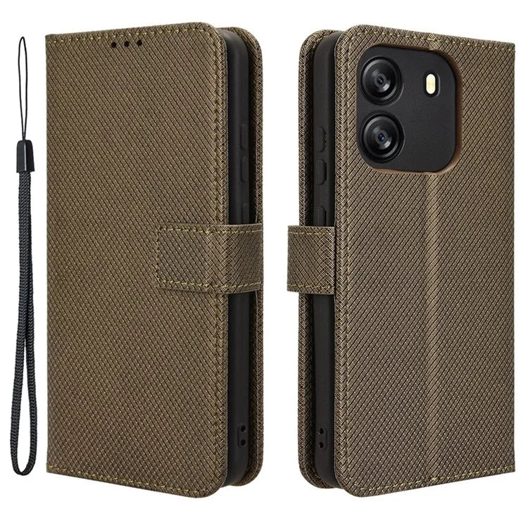 For Blackview Wave 6C Case Diamond Texture Leather Phone Cover with TPU Inner Shell