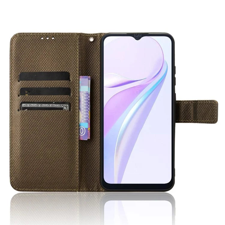 For Blackview Wave 6C Case Diamond Texture Leather Phone Cover with TPU Inner Shell