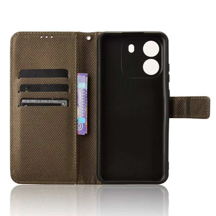 For Blackview Wave 6C Case Diamond Texture Leather Phone Cover with TPU Inner Shell