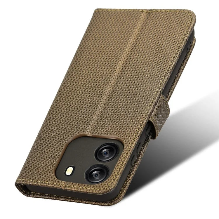 For Blackview Wave 6C Case Diamond Texture Leather Phone Cover with TPU Inner Shell