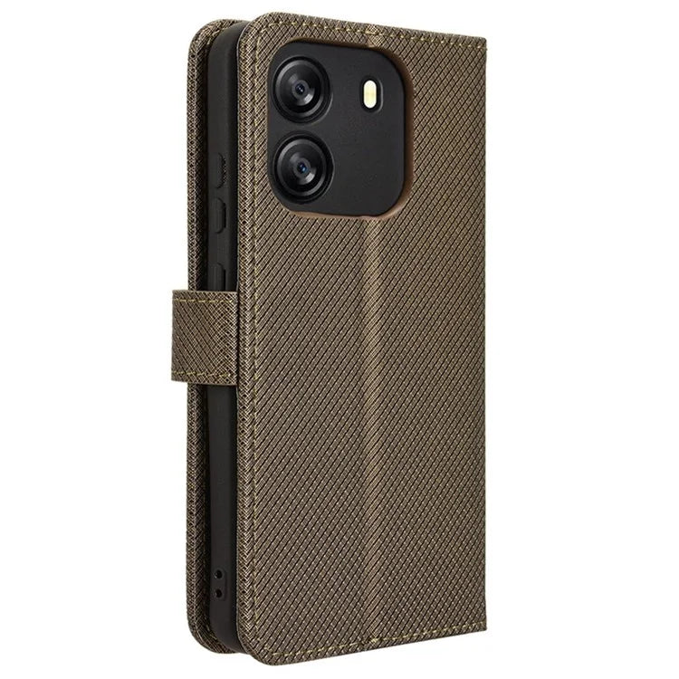 For Blackview Wave 6C Case Diamond Texture Leather Phone Cover with TPU Inner Shell
