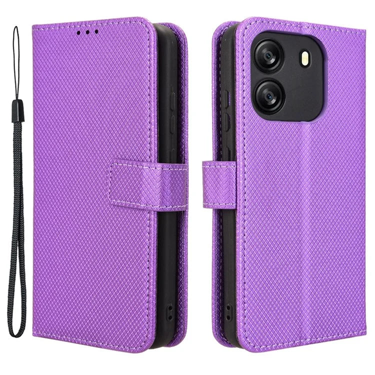 For Blackview Wave 6C Case Diamond Texture Leather Phone Cover with TPU Inner Shell
