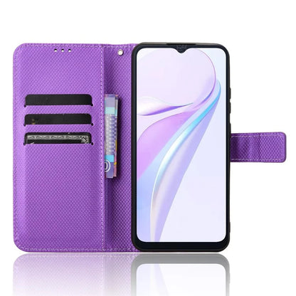 For Blackview Wave 6C Case Diamond Texture Leather Phone Cover with TPU Inner Shell