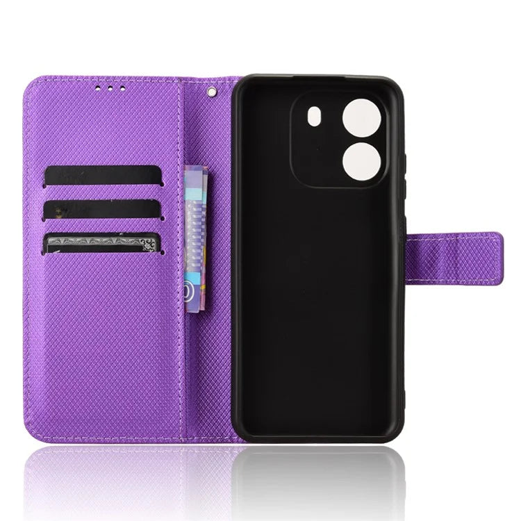 For Blackview Wave 6C Case Diamond Texture Leather Phone Cover with TPU Inner Shell