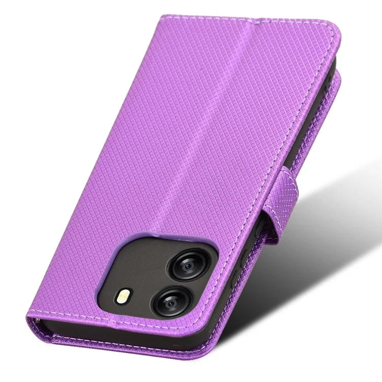 For Blackview Wave 6C Case Diamond Texture Leather Phone Cover with TPU Inner Shell