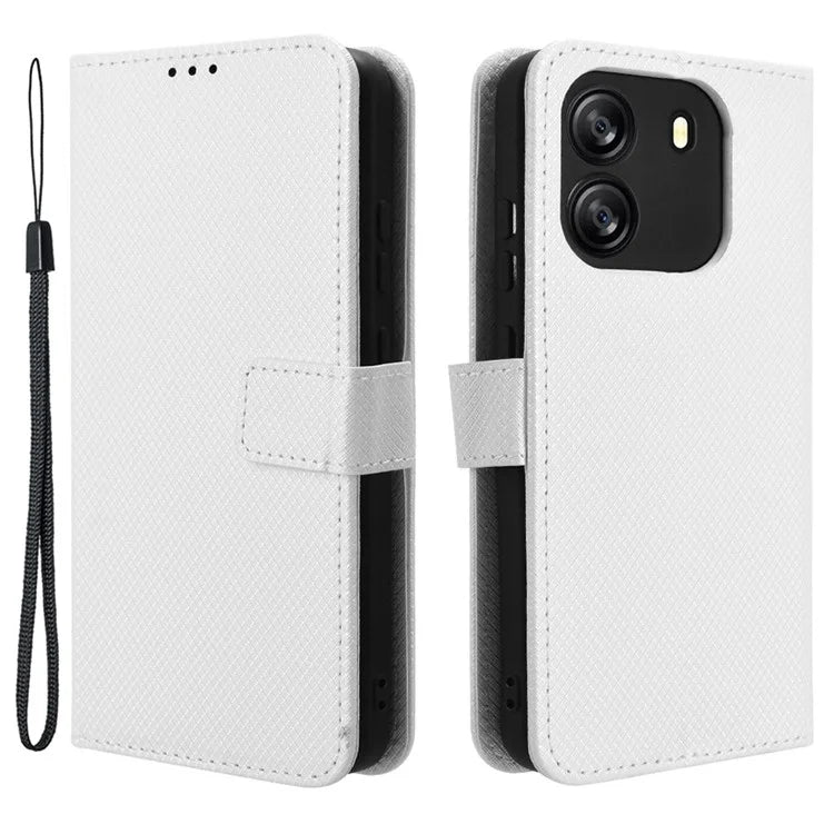 For Blackview Wave 6C Case Diamond Texture Leather Phone Cover with TPU Inner Shell