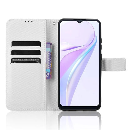For Blackview Wave 6C Case Diamond Texture Leather Phone Cover with TPU Inner Shell