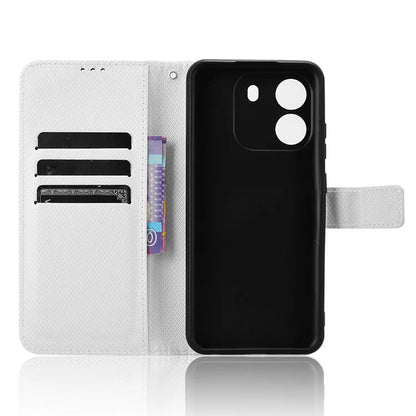 For Blackview Wave 6C Case Diamond Texture Leather Phone Cover with TPU Inner Shell