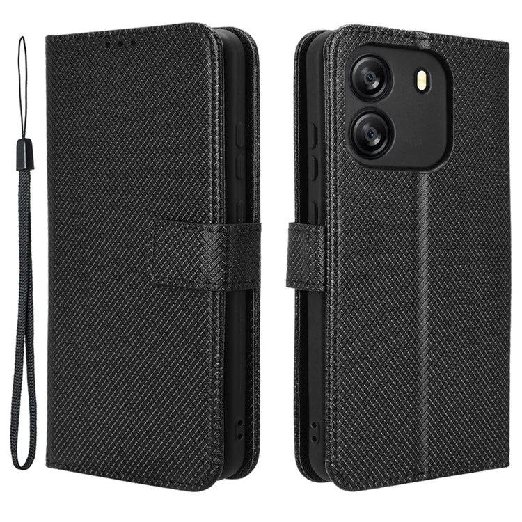 For Blackview Wave 6C Case Diamond Texture Leather Phone Cover with TPU Inner Shell
