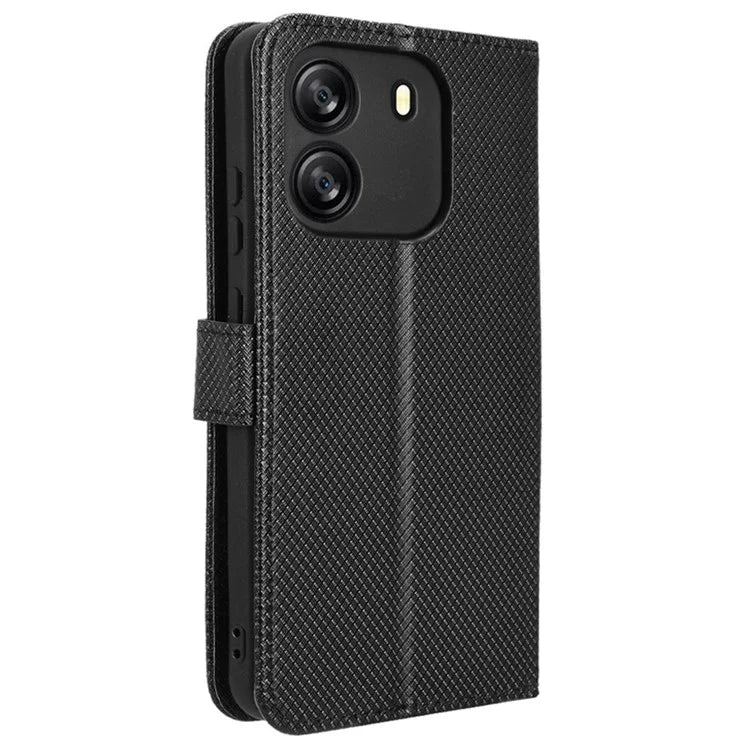 For Blackview Wave 6C Case Diamond Texture Leather Phone Cover with TPU Inner Shell
