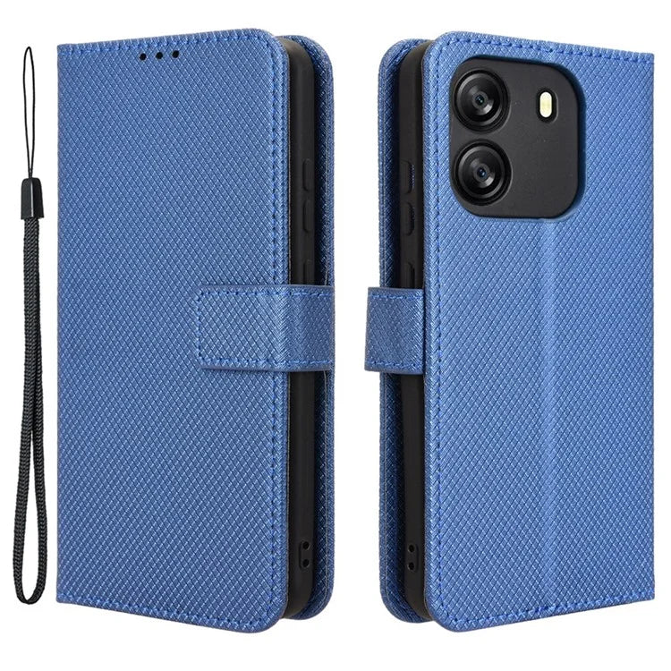 For Blackview Wave 6C Case Diamond Texture Leather Phone Cover with TPU Inner Shell