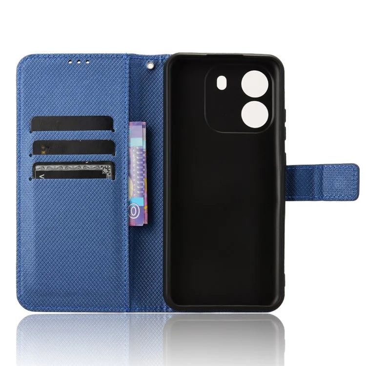 For Blackview Wave 6C Case Diamond Texture Leather Phone Cover with TPU Inner Shell