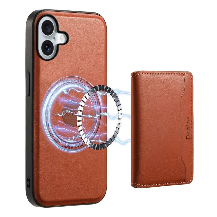 DENIOR D12 For iPhone 16 Case Compatible with Magsafe PU+TPU+PC Phone Cover