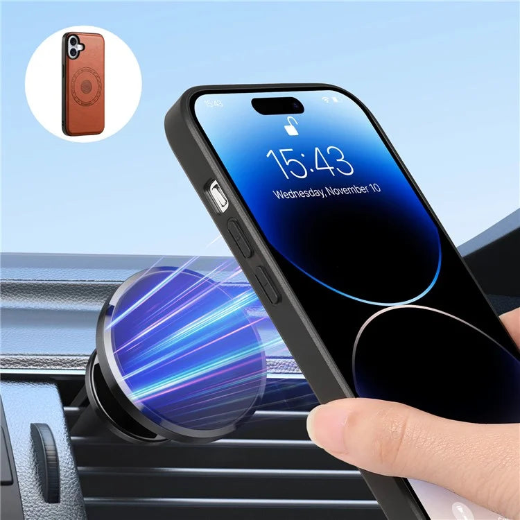DENIOR D12 For iPhone 16 Case Compatible with Magsafe PU+TPU+PC Phone Cover