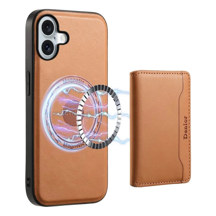 DENIOR D12 For iPhone 16 Case Compatible with Magsafe PU+TPU+PC Phone Cover