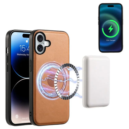 DENIOR D12 For iPhone 16 Case Compatible with Magsafe PU+TPU+PC Phone Cover