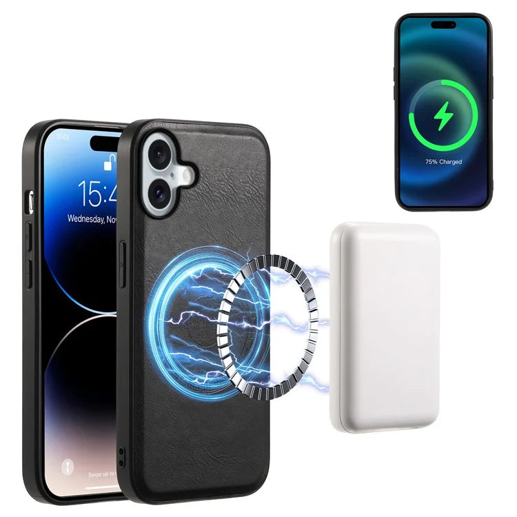 DENIOR D12 For iPhone 16 Case Compatible with Magsafe PU+TPU+PC Phone Cover