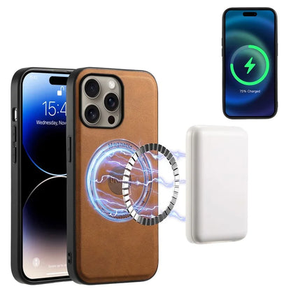 DENIOR A11 For iPhone 16 Pro Max Case Compatible with MagSafe Retro Leather Back Cover