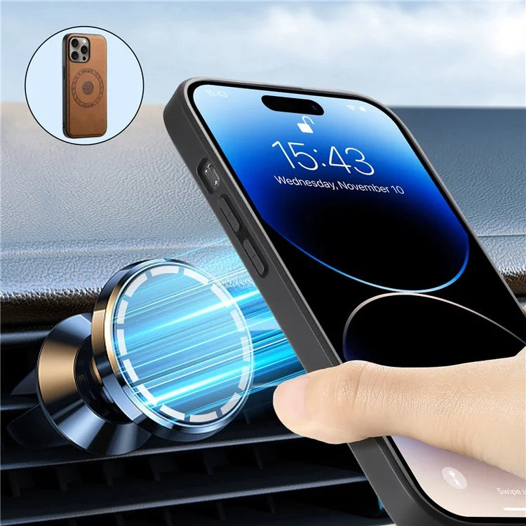 DENIOR A11 For iPhone 16 Pro Max Case Compatible with MagSafe Retro Leather Back Cover