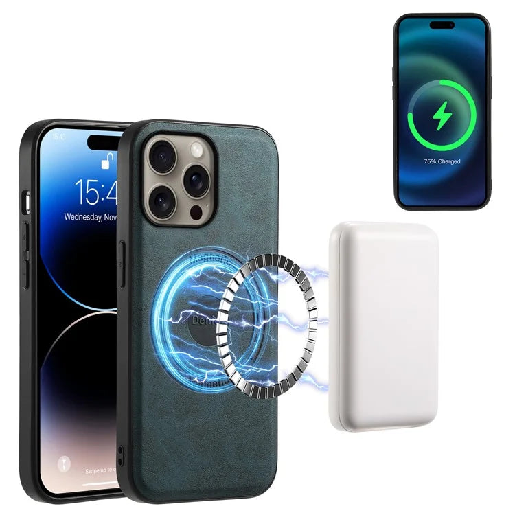 DENIOR A11 For iPhone 16 Pro Max Case Compatible with MagSafe Retro Leather Back Cover