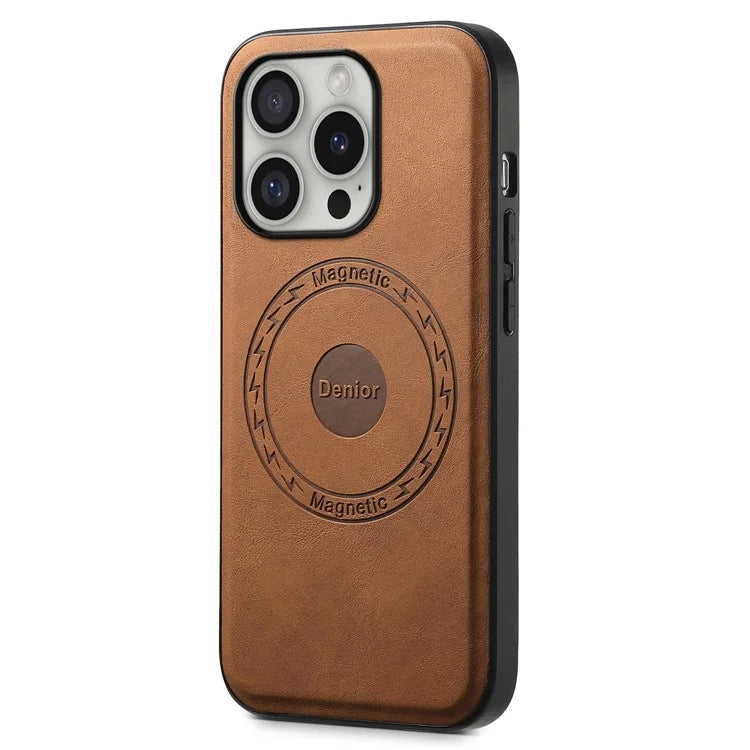 DENIOR A11 For iPhone 16 Pro Case Vintage PU Leather Magnetic Back Cover
