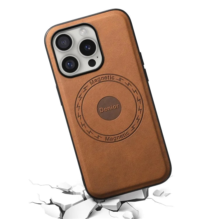 DENIOR A11 For iPhone 16 Pro Case Vintage PU Leather Magnetic Back Cover