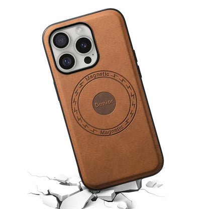 DENIOR A11 For iPhone 16 Pro Case Vintage PU Leather Magnetic Back Cover