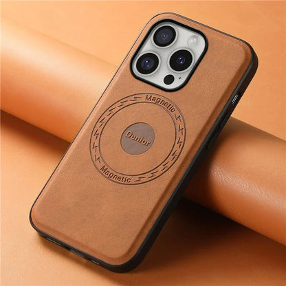 DENIOR A11 For iPhone 16 Pro Case Vintage PU Leather Magnetic Back Cover